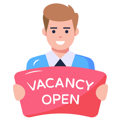 Image of cartoon man holding "vacancy open" sign